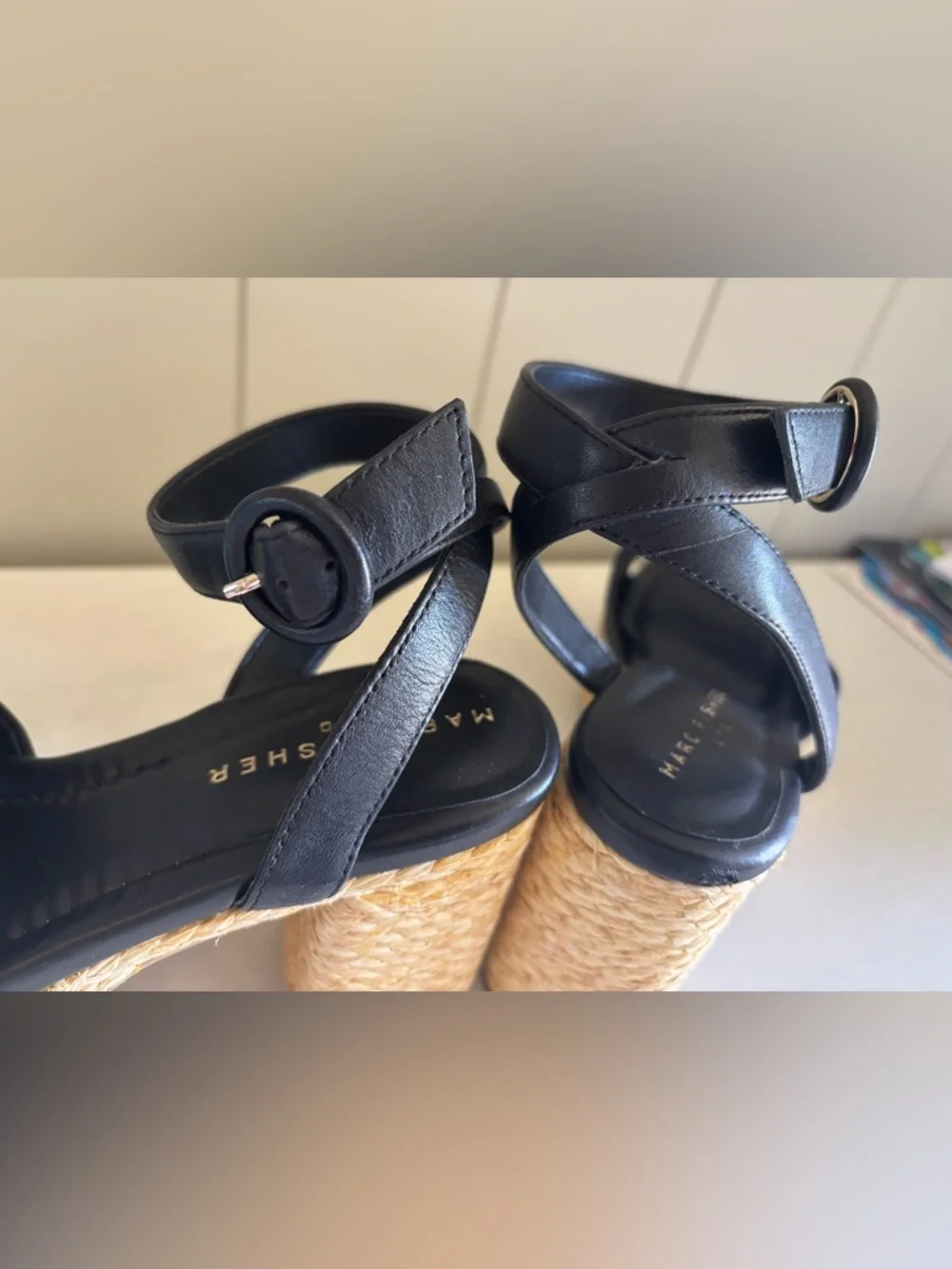 Marc Fisher LTD Womens Palyca Black Rope Platform Heel Espadrille Sandals 6.5
